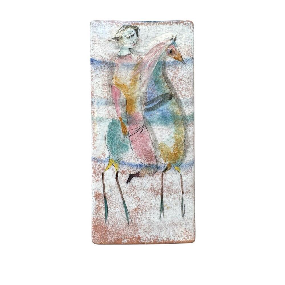 Mid-Century Rare Rectangular‎ Vase Women & Their Horses Polia Pillin c.1950-60s